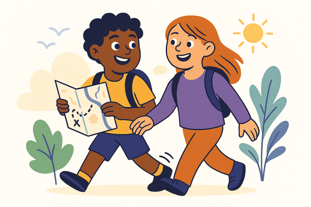 two characters on a scavenger hunt