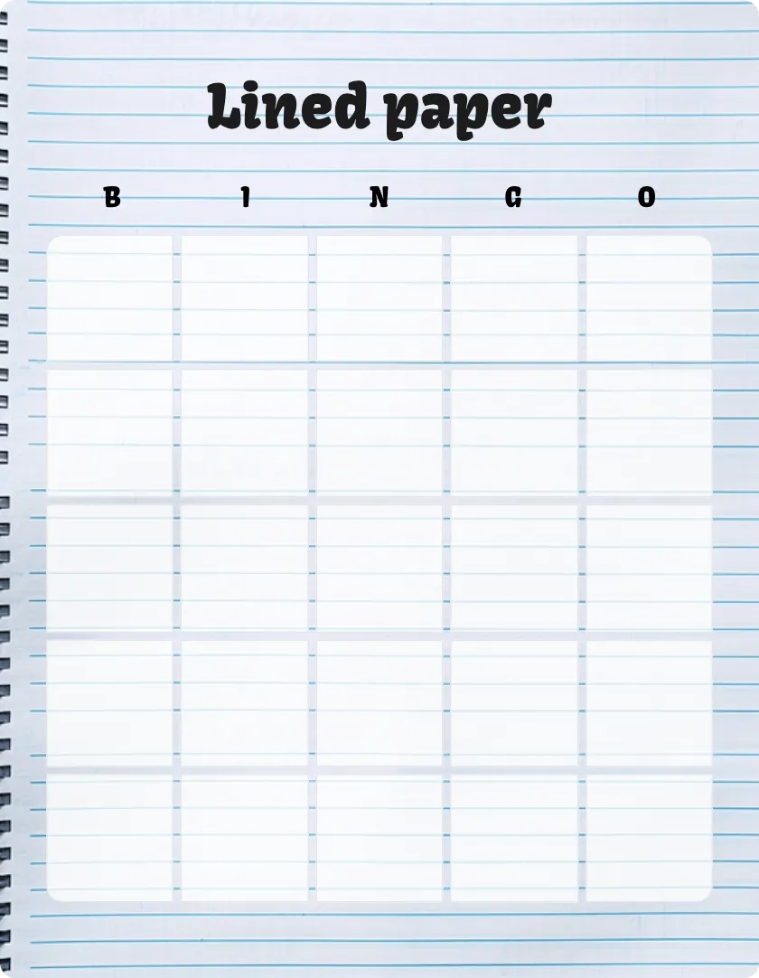 Lined Paper blank bingo card