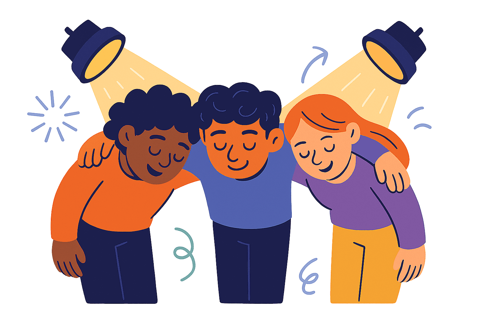 three characters bowing