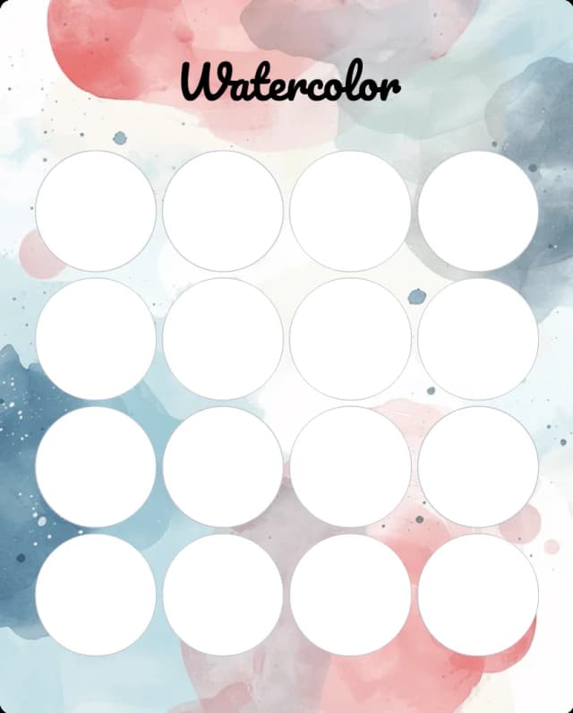 Watercolor style blank bingo card